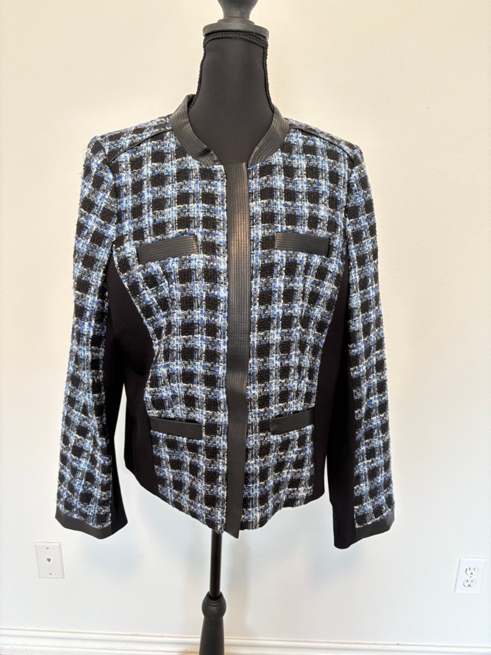 Karl Lagerfeld Blue & Black Bouclé Check Jacket